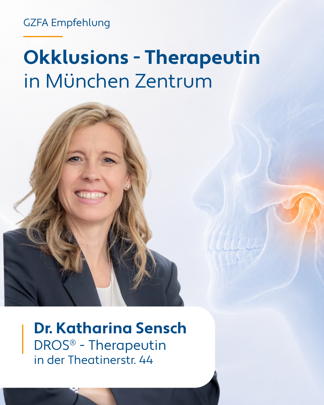 Ein Bild von der Zahnärztin Dr. Katharina Sensch, DROS®-Therapeutin in München